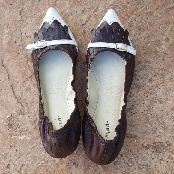 Facade Mulberry Wingtip Vintage Spectator Scrunchy Leather Ballet Flats 6.5 - Picture 8 of 10